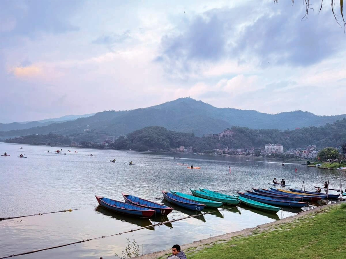 Sun set in Pokhara lake side